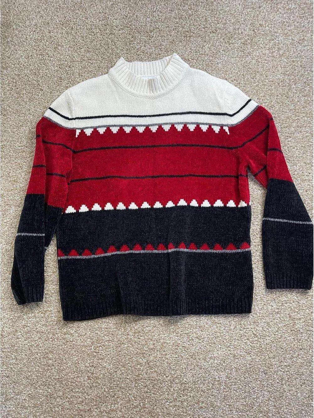 Vintage Alfred Dunner Chenille Acrylic Sz M Cottagecore Grandma Striped‎ 90s